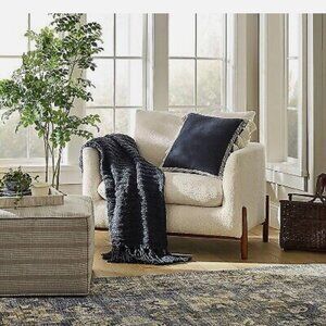 Threshold Studio McGee Raised Stripe Navy Chunky Knit Throw Blanket NEW WITH TAG